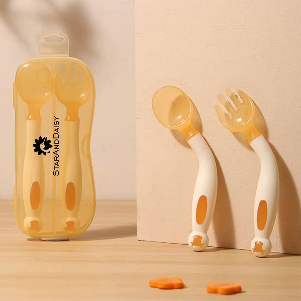StarAndDaisy Silicone Baby Feeding/Training Spoon and Fork Set with Anti-Bacterial PP Storage Box