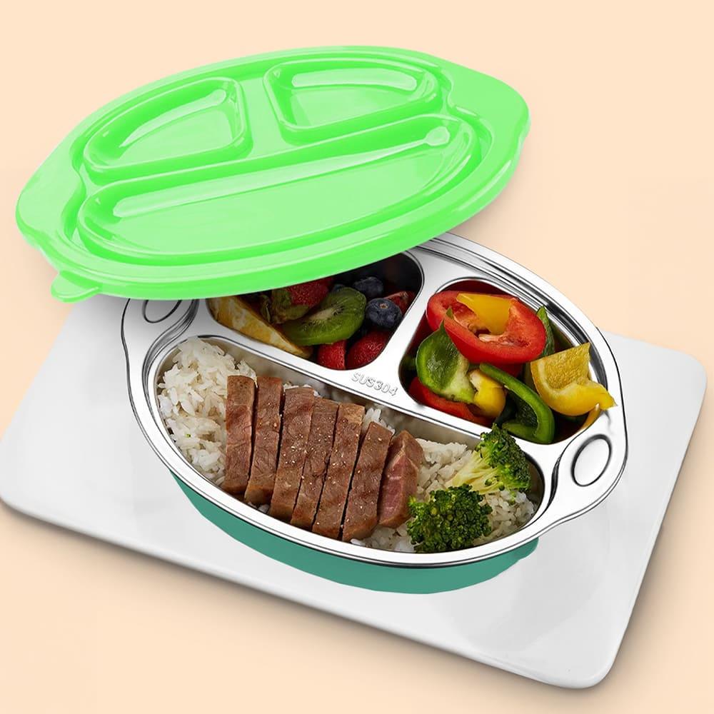 StarAndDaisy Stainless Steel Kids Dinner Plates with Three Compartments
