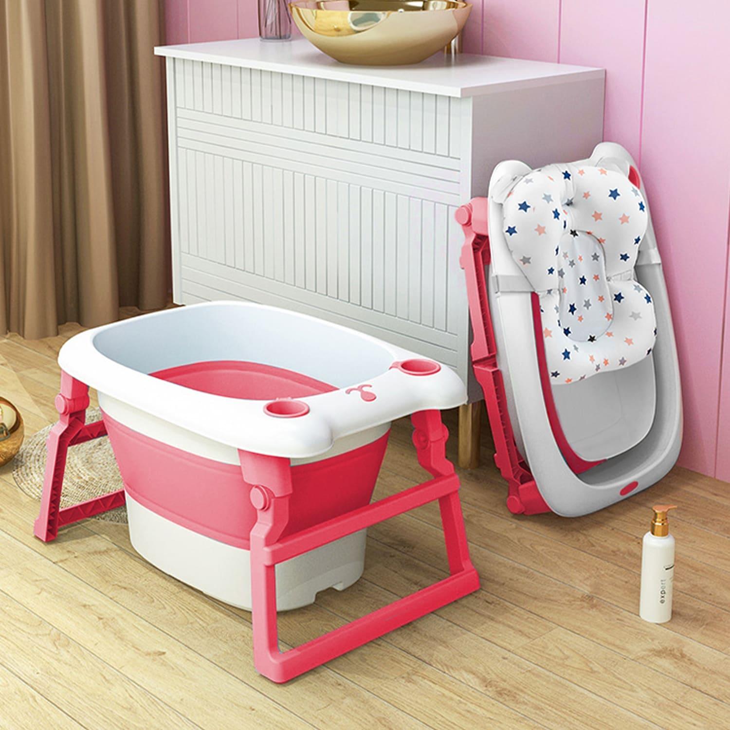 Collapsible Bath Tub with Cushion For Newborn