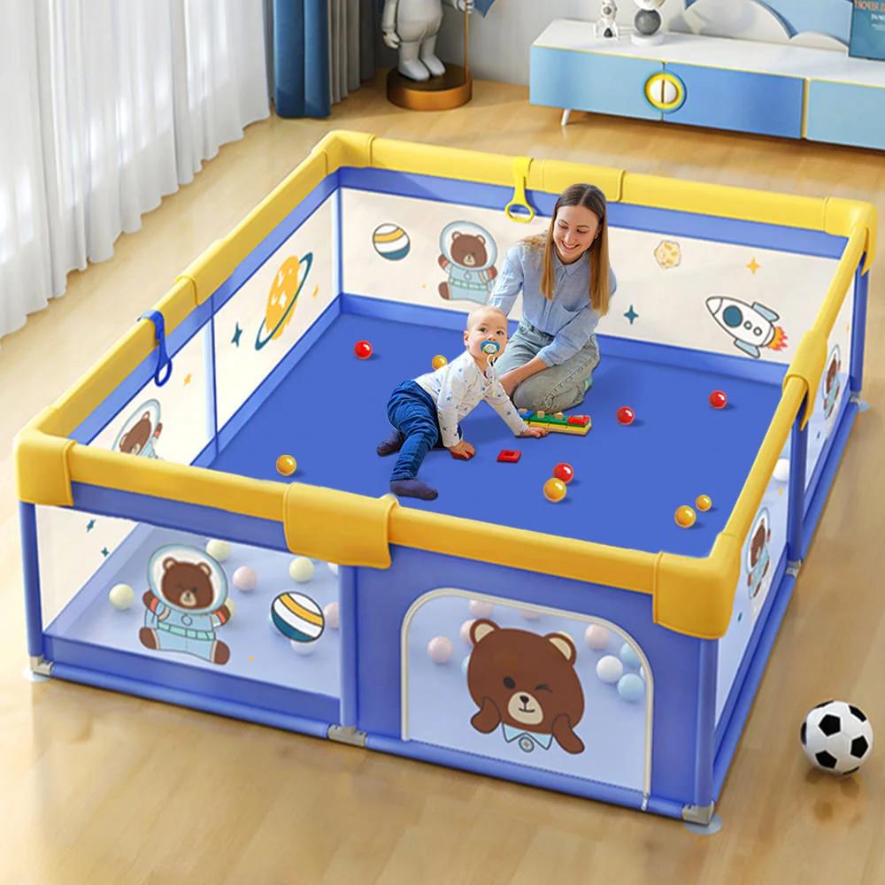 StarAndDaisy Portable Baby Playpen, Indoor Play Yard for Kids with Teddy Bear Print