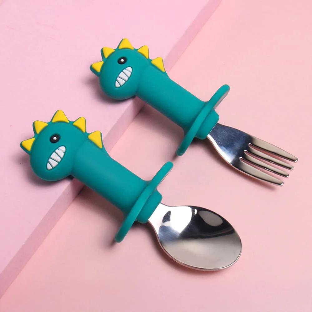 StarAndDaisy Baby Feeding Spoon and Fork Set, BPA-Free Silicone Handle